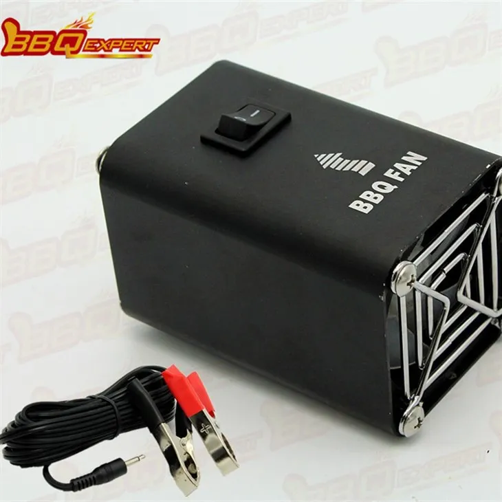 Zwart aluminium elektrische vuurplaats starter luchtgrillblazer 12V barbecueventilator met krokodillenklemlijn FD315A (S)
