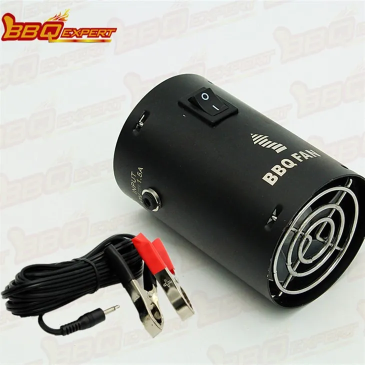 Elegante ronde houtskoolvuurstartventilator BBQ-grillblazer 12V rookblazer met krokodillenklemlijn FD315A(R)